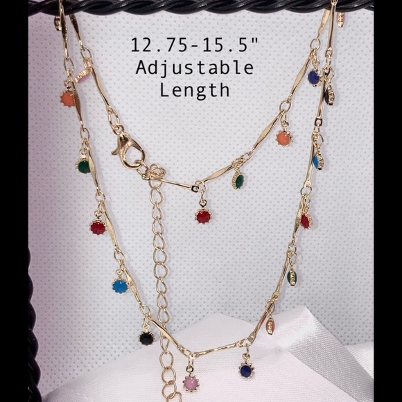 Draping Colorful Mini Charm Gold Choker Necklace - Picture 2 of 5